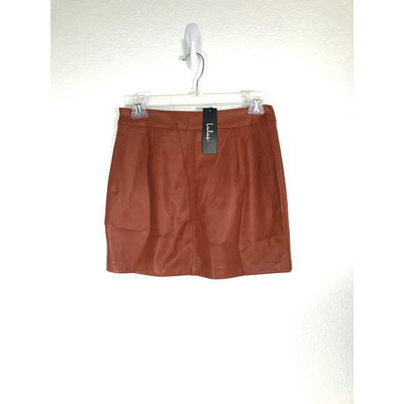 Lulu's Most Fab Brown Faux Leather Button-Front Mini Skirt - XS - Picture 3 of 4